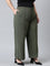 Women Solid Olive Green High Rise Crepe Wide Pant