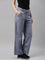 Women Solid Jean Blue Linen Cargo Pant