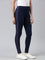 Women Navy Cotton Mid Rise Side Stripe Active Leggings