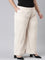 Women Solid Beiges High Rise Crepe Wide Pant