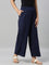 Women Solid Navy Woven Viscose Mid Rise Basic Palazzos