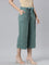 Women Solid Ocean Green Linen Mid Rise Culottes