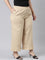 Women Solid Wheat Mid Rise Linen Wide Pant