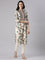 L Beige Slub Rayon Printed Three Piece Set