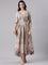 Beige Silk Printed Long Frock