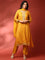 Mustard Muslin Straight three piece hand embroidered suit set