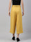 Women Solid Light Mustard Linen Mid Rise Culottes