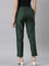 Women Bottle Green Solid Mid Rise Metallic Pants