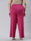 Women Solid Dark Rose Viscose Mid Rise Knit Palazzos