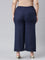 Women Solid Navy Mid Rise Linen Wide Pant