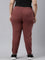 Women Solid Cotton Dark Rust Cuffed Joggers