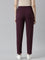 Women Solid Dark Wine Mid Rise Casual Rib Pants