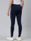 Women Navy Cotton Mid Rise Side Stripe Active Leggings