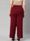 Women Solid Maroon Viscose Mid Rise Knit Palazzos