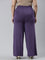 Women Solid Purple Viscose Mid Rise Knit Palazzos