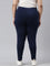 Women Navy Cotton Mid Rise Side Stripe Active Leggings