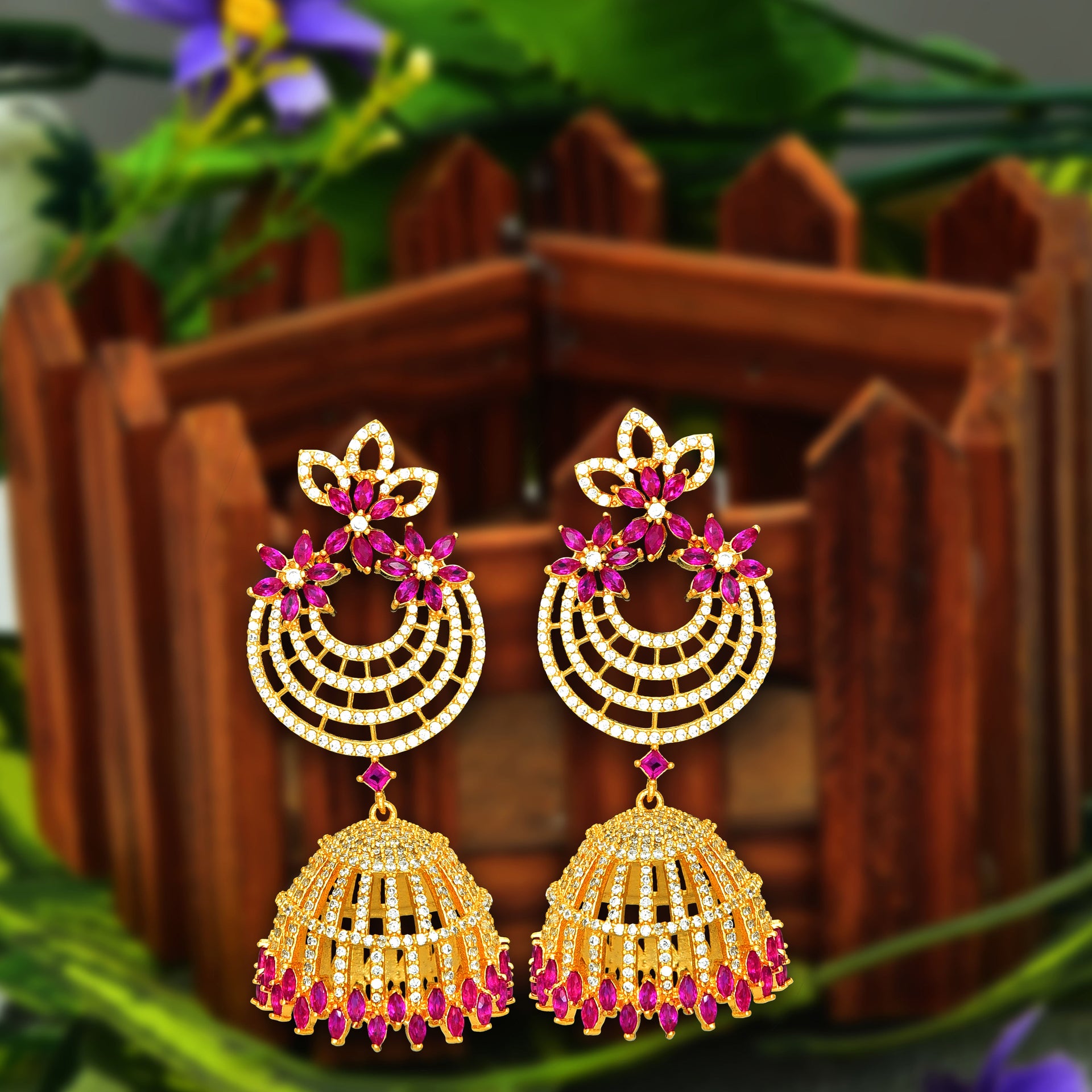 Floral Zirconia Chandbutta Earrings