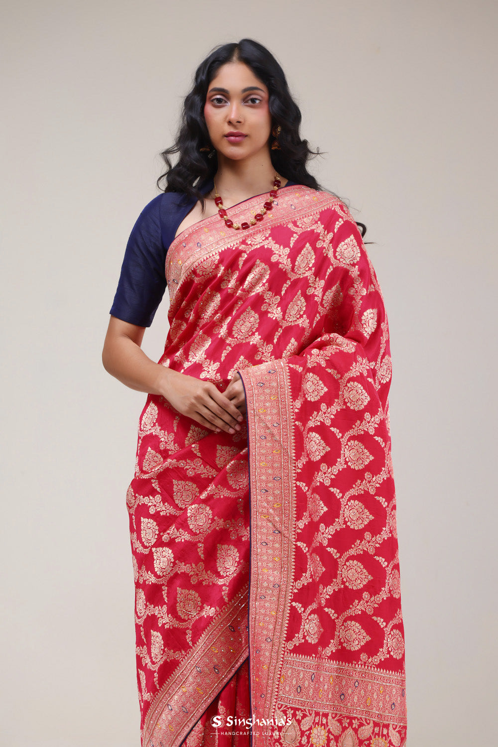 Cardinals Red Silk Handcrafted Saree