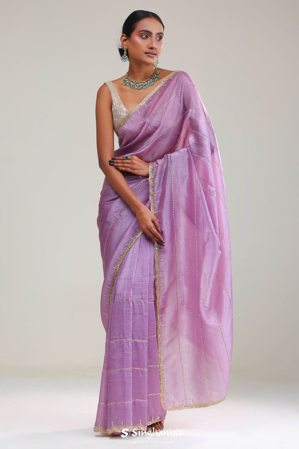 African Violet Crafted Tissue Saree