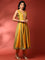 Mustard and green striped silk embroidered anarkali set