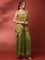 Green Geogrette Printed Peplum Palazoo Set With Spaghetti