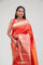 Cadmium Red Kanjivaram Silk Jaal Saree