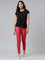 Girls Solid Dark Red Knit Jeggings