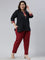 Women Solid Maroon Cotton Pencil Pant