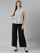 Women Solid Black High Rise Crepe Wide Pant