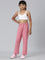 Girls Blush Pink Side Stripe Mid Rise Track Pants