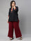 Women Solid Maroon Viscose Mid Rise Knit Palazzos