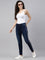 Women Solid Blue Side Stripes Mid Rise Straight Jeans