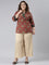 Women Solid Wheat Mid Rise Linen Wide Pant