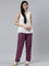 Women Solid Dark Purple Viscose Mid Rise Casual Pants