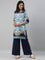 Women Solid Navy Woven Viscose Mid Rise Basic Palazzos