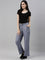 Women Solid Jean Blue Linen Cargo Pant