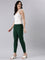 Women Solid Bottle Green Cotton Pencil Pant