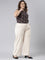 Women Solid Beiges High Rise Crepe Wide Pant