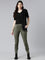 Women Solid Olive Green Mid Rise Suede Treggings