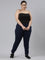 Women Solid Cotton Navy Cuffed Joggers