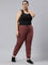 Women Solid Cotton Dark Rust Cuffed Joggers