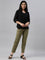 Women Solid Medium Olive Cotton Mid Rise Kurti Pants