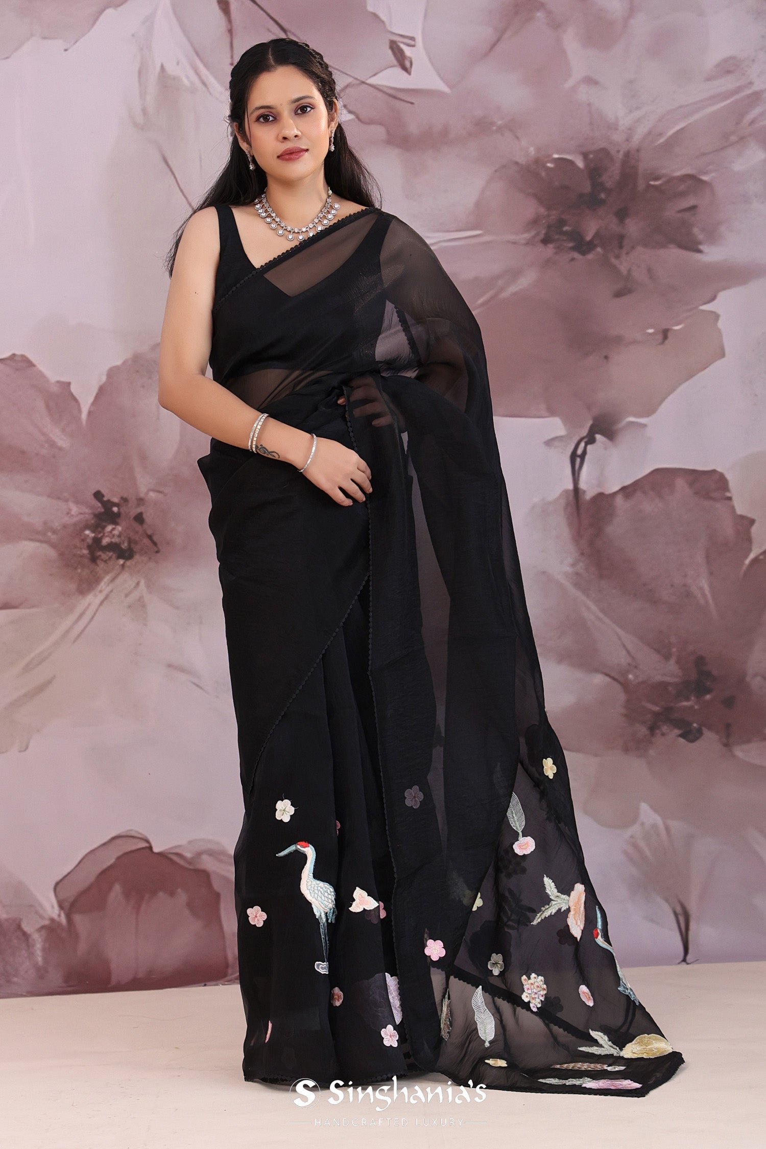 Black Organza Saree With Embroidery Work