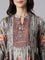 Gray Silk Ajrak Print Three Piece Set