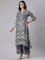 Grey Muslin Printed A-Line Three Piece Set