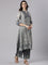 Gray Muslin Printed Three Piece Set