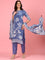 Blue Crepe Digital printed three piece suit Set