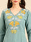 Mint green linen thread embroidery two piece suit set
