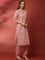Light pink linen thread embroidery two piece suit set