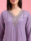 Lavender Viscose Embroidery Three Piece Suit Set
